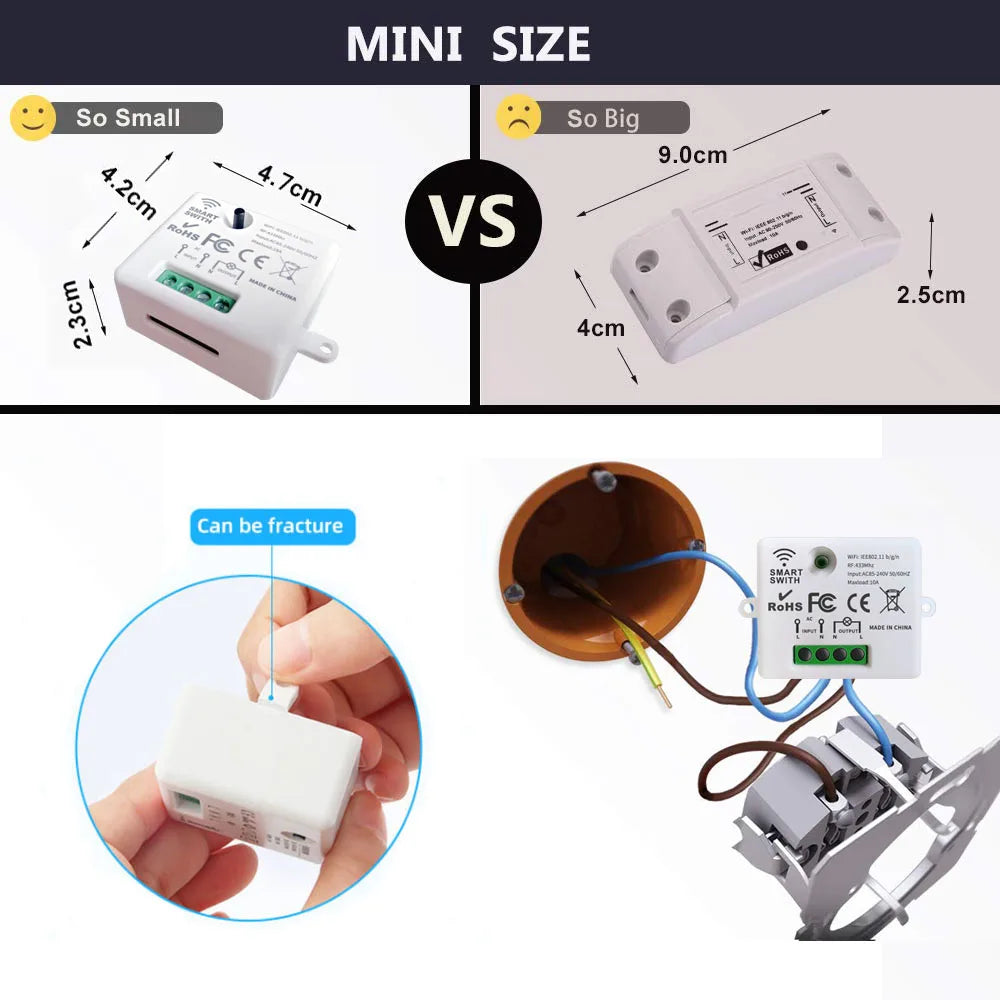 Mini WiFi Light Switch Timer Wall panel switch RF 220V Controller Tuya Smart Life APP Control Work With Alexa for Home Appliance