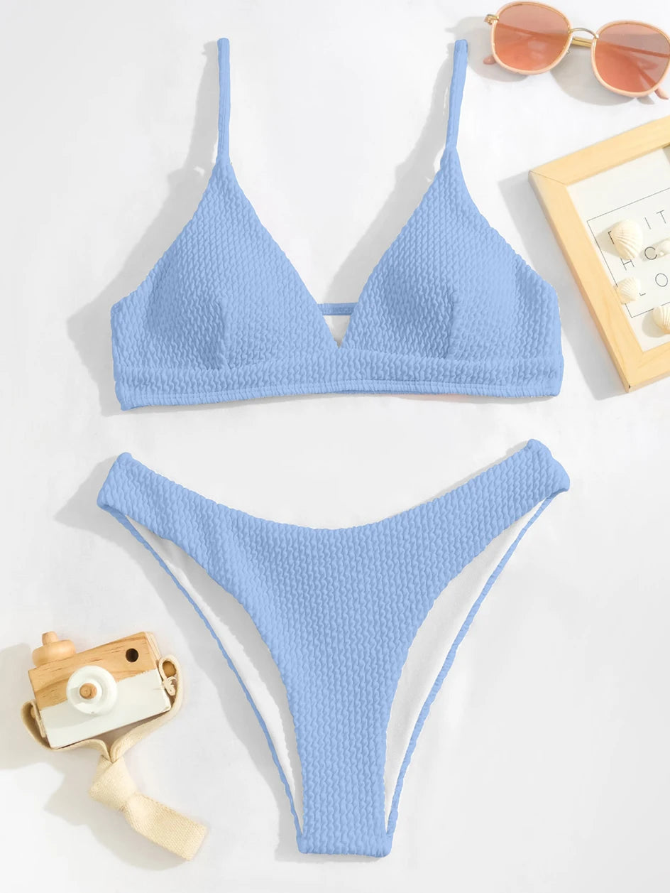 Bikini 2026 Women Swimsuit Sexy Swimwear Plain Rib Feminine Bikinis Set Thong Woman 2 Pieces Brazilian Bathing Suit Beach Wear