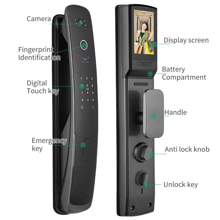 Full Automatic Smart Lock WiFi Wireless Fingerprint Password RFID Card App Digital Door Lock With Camera