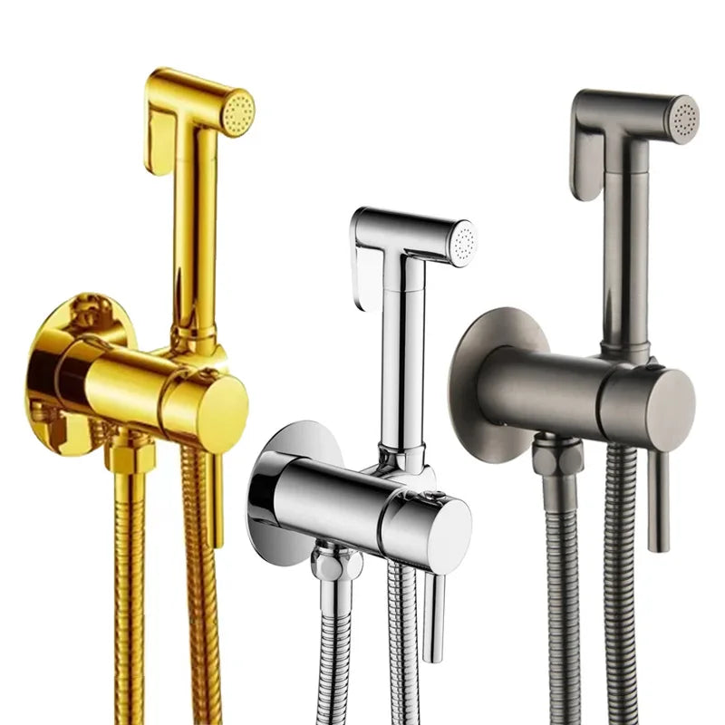 HONGDEC Modern Gold Stainless Steel Handheld Bidet Faucet Wall-Mounted Sprayer Easy Installation Hot/Cold Water Mixer for Toilet