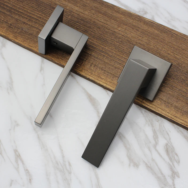 Interior Door Square Tubular Black Handle Lock Modern Wooden Door Pull Silent Lock Zinc Alloy Magnetic Function Door Lock Set