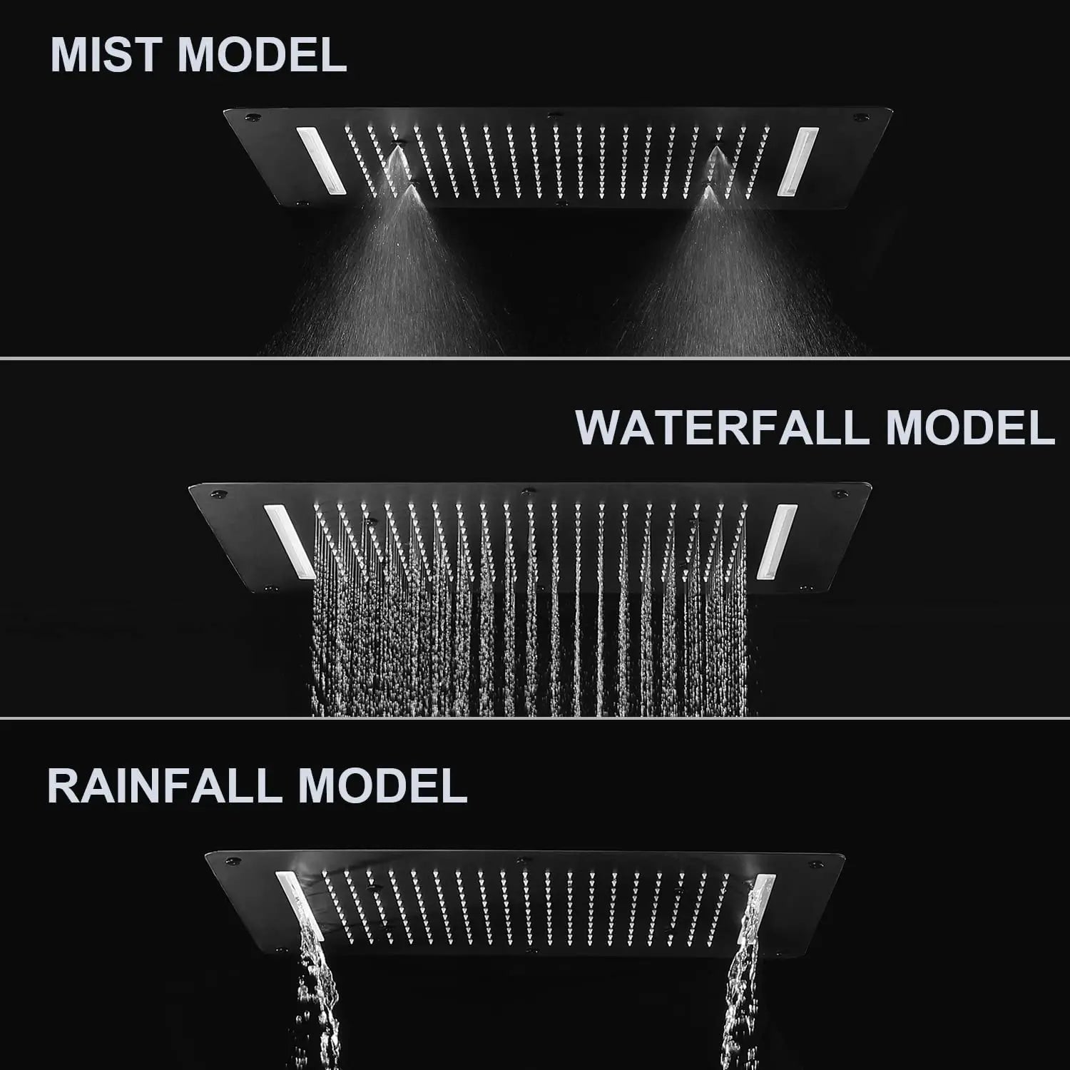 3 Functions Shower Head System Full Body Rain Shower System Black Shower Faucet Set
