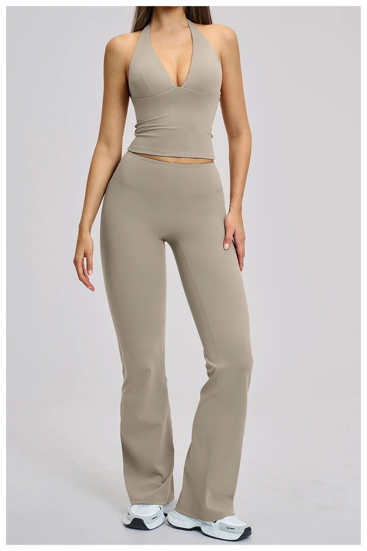 Women's Halter Backless Brushed Flare Yoga Set High Waist Flared Pants Workout Running Outfit