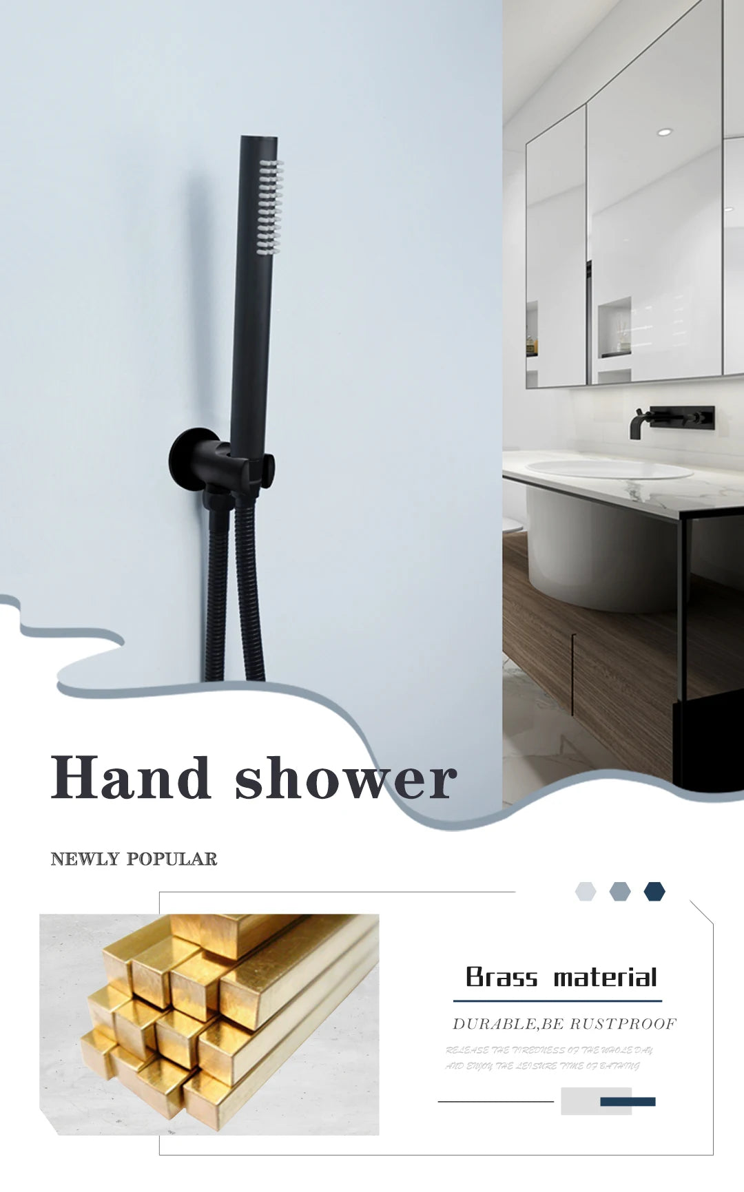 Chrome Matt Black Handshower Head 150cm Stainless Steel Shower Hose Brass Bracket Shower Head Wall Mounted Shower Accessories