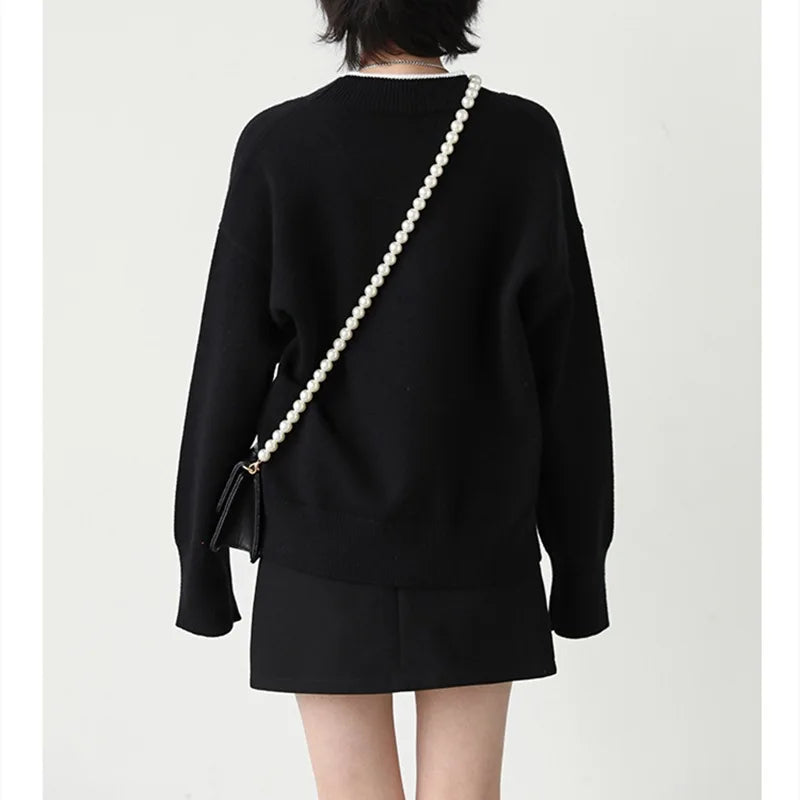 Hot Sale Fashion Lady v Neck Custom Fit Weaving Side Plus Size Women Sweater Coat