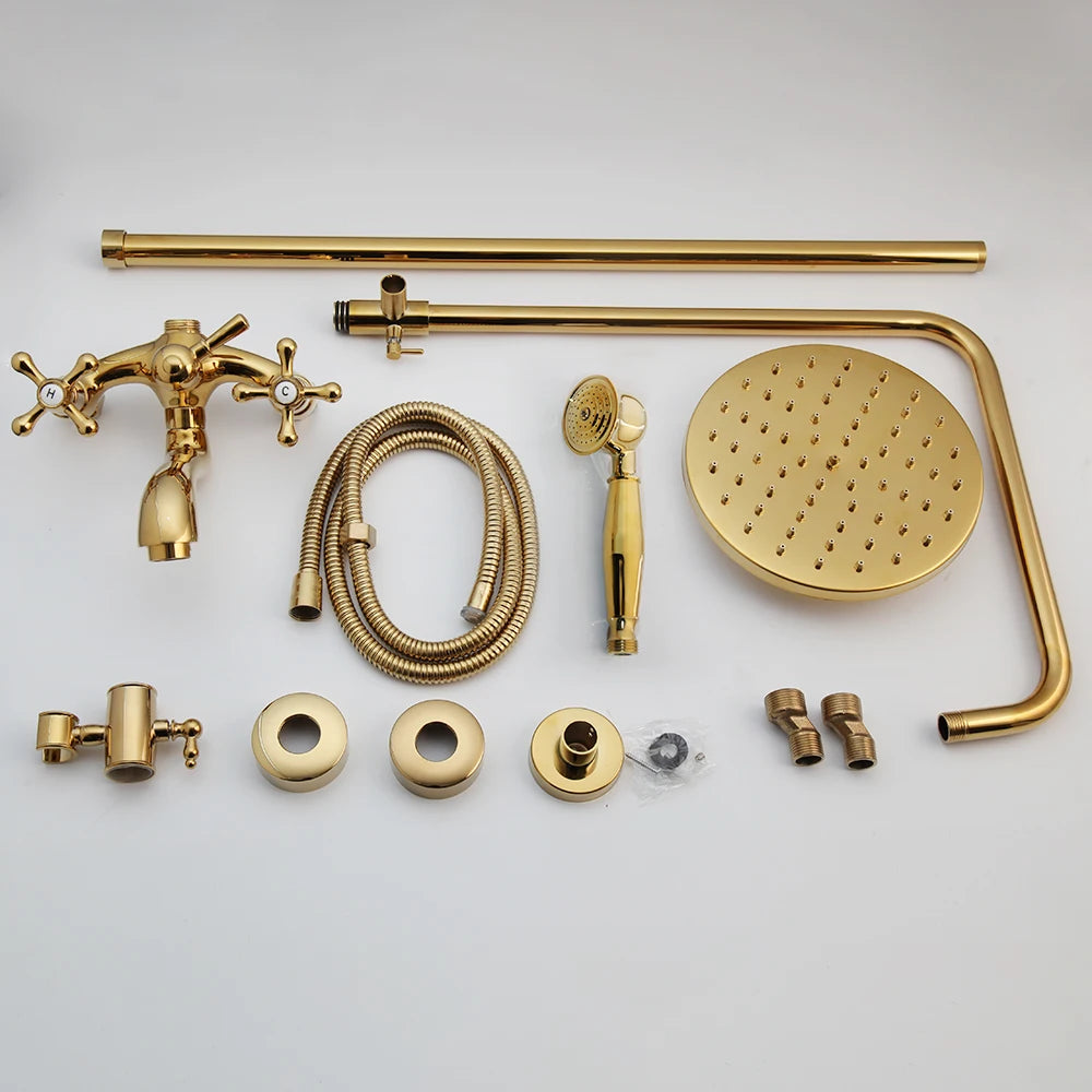 ZAPPO Antique Shower Set Wall Bathroom Bath Shower Faucet Rainfall Brass Shower System with Swivel Spout Mixer Tap Sliding Bar