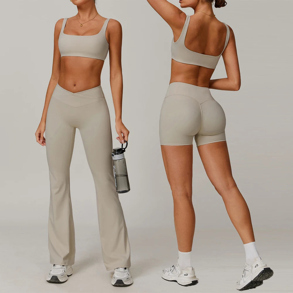 Women Gym Bra Shorts Outdoor Sports Leggings Clothing 4 Piece Sets Workout Wear Gym Fitness Sets
