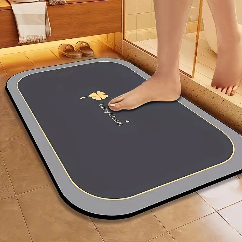 1pc Quick- Bathroom Mat Bath Rug Mat - Non-Slip, Absorbent Diatom Mud Floor Rug with Geometric Design for Shower & Entryway Bath