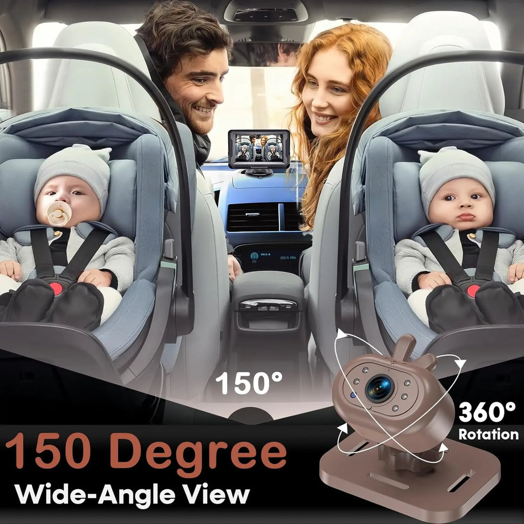 Brown Baby Car Camera Waterproof 1080P Easy Install Clear Night Vision 2Mins Plug-Play 360 Rotation Rear Facing Monitor