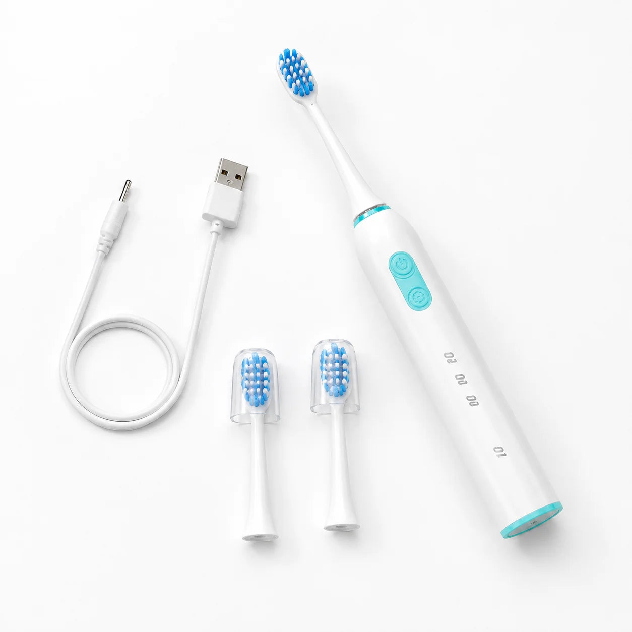 Whitening USB Rechargeable IPX7 Waterproof Sonic Toothbrush with LED Display and Replacement Heads for Travel & Hotel Use