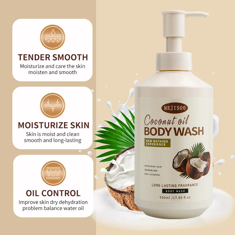 Best Selling SADOER 100% Natural Coconut Oil Body Wash Women Body Butter Cream Moisturizing Nourishing Whitening Shower Gel