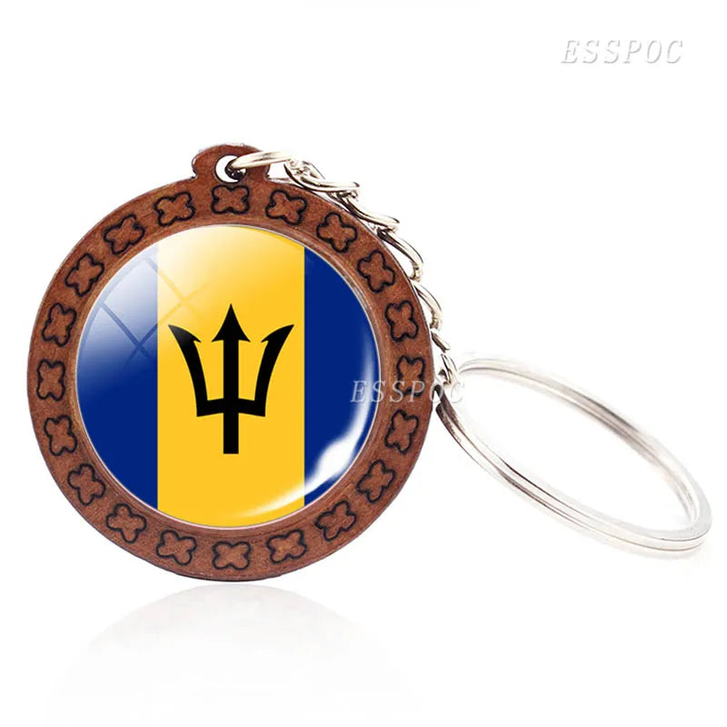 Flag Key Chains North America Canada America Mexico Jamaica Bahamas Cuba Barbados Flag Glass Dome Keychain Wooden Trinket