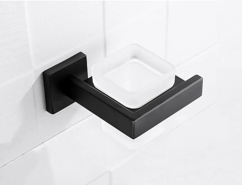 Matt Black Bathroom Hardware Set Kit Accessories Wall Shelf Towel Bar Rack Rail Robe Hanger Toilet Brush Roll Paper Holder Dish