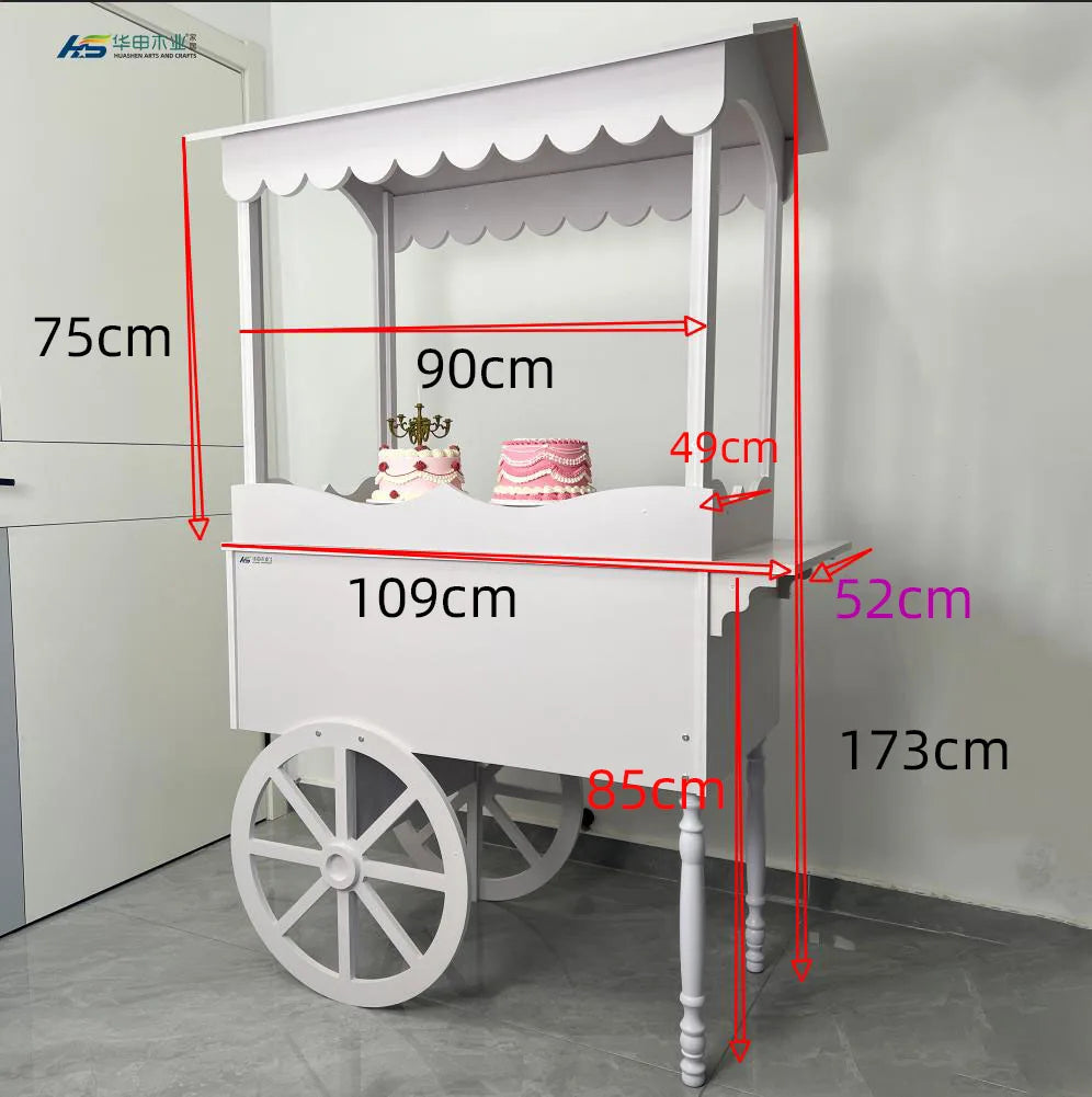 PVC & Wood Display Stand for Wedding Parties Baby Shower Wedding Candy Cart with Wheels for Birthday Wedding Party Event Decor