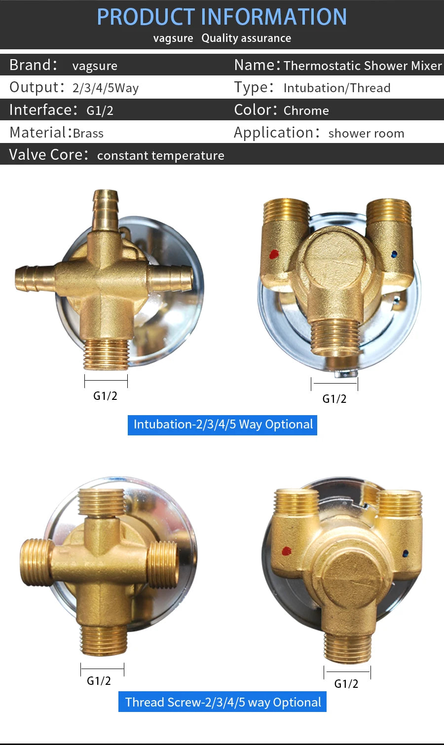 Split Type Thermostatic Shower Cabin Faucet Tap Shower Bath Brass Mixer Diverter 2/3/4/5 Output  Screw Thread Or Intubation