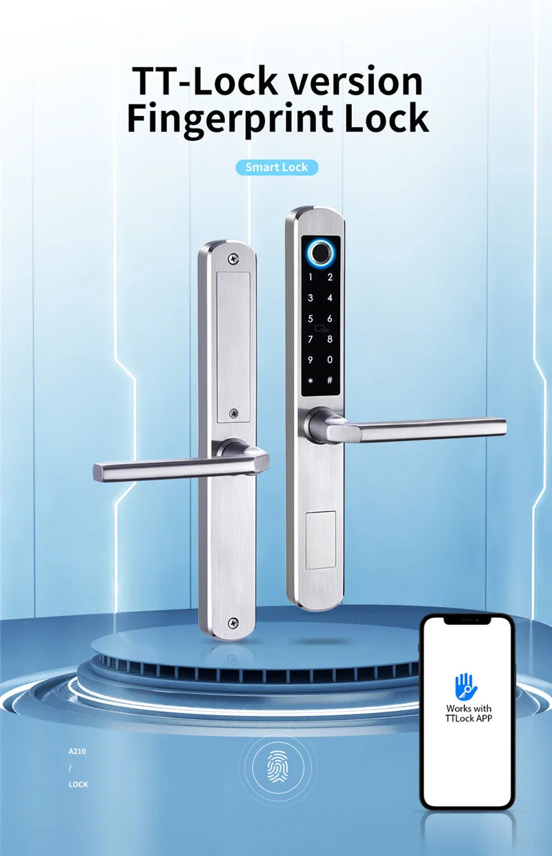 High Security Stainless Steel Thermal Break Smart Door Lock for Wood Door with Fingerprint Electronic Control WiFi IP64 Tuya App