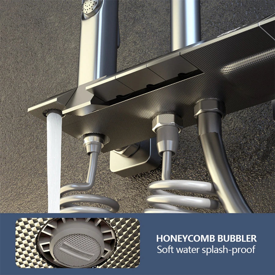 Thermostatic Shower System, 4 FunctionsLED Digital DisplayPiano KeysWall Mounted Shower SetBathroom Mixer & Bidet Sprayer