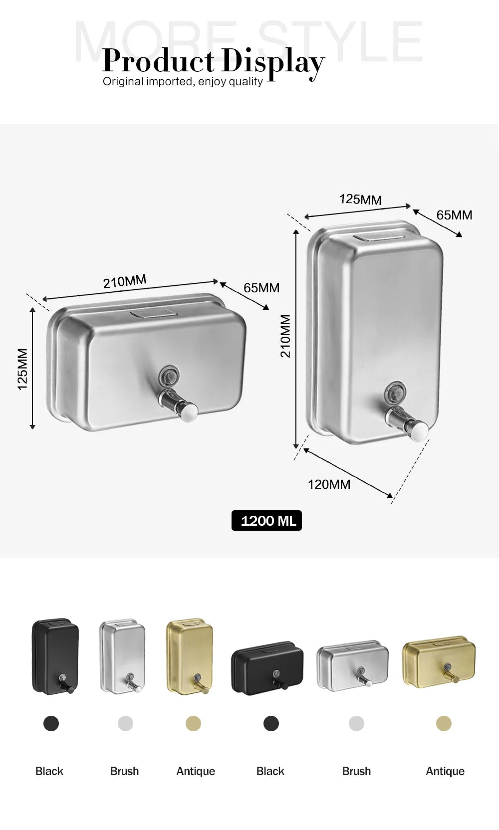 1200ml Liquid Soap Dispenser Wall Mount Manual Bathroom Soap Pump Stainless Steel Hand Soap Shampoo Dispenser WB8608