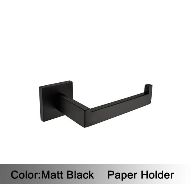Matt Black Bathroom Hardware Set Kit Accessories Wall Shelf Towel Bar Rack Rail Robe Hanger Toilet Brush Roll Paper Holder Dish