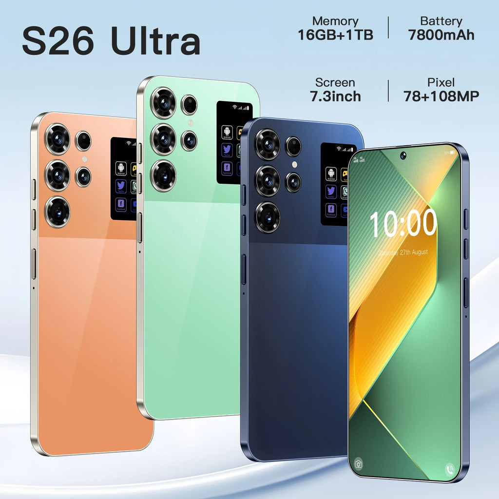 Hot Selling New S26 Ultra Mobile Phones 7.3-inch Android Smartphone Telephone Portable