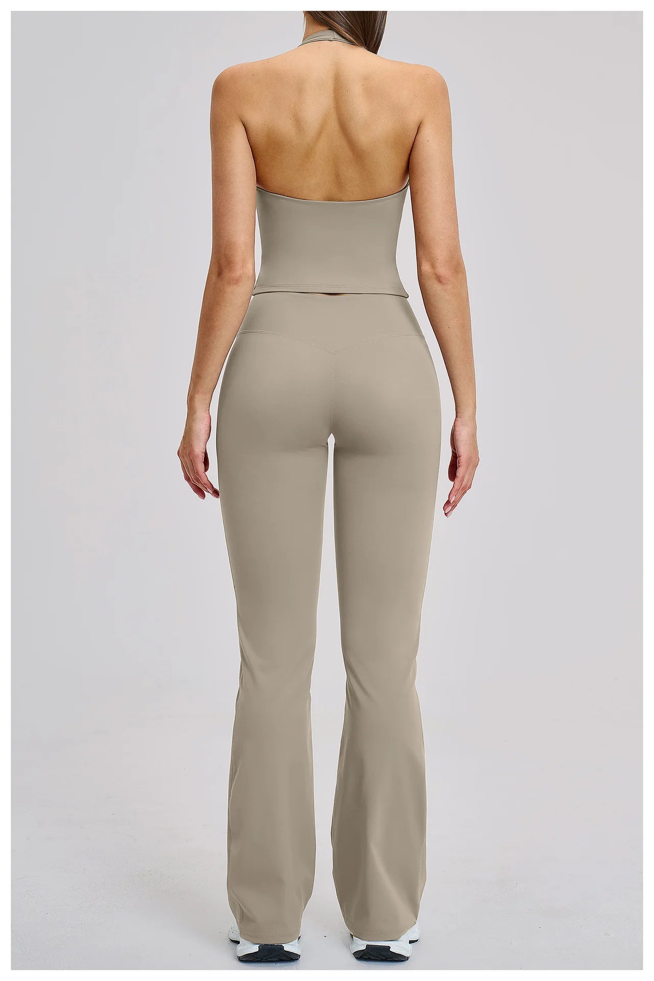 Women's Halter Backless Brushed Flare Yoga Set High Waist Flared Pants Workout Running Outfit