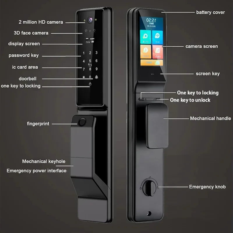 2025 New Tuya T31 Smart Door Lock 3D Face Recognition Real Time Video Built in HD Camera Tuya WIFI Smart Door Lock
