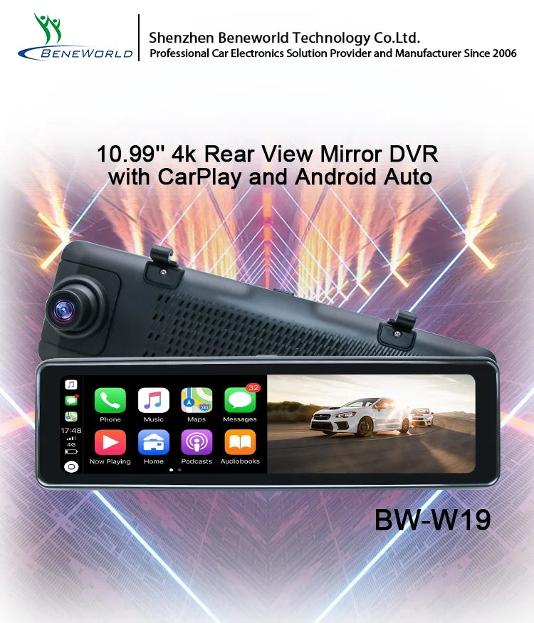 4k Rearview Mirror Dash Camera 10.99 Inch Car Dvr Universal Carplay Android Auto Car Video Recorder GPS Navigation Black Box