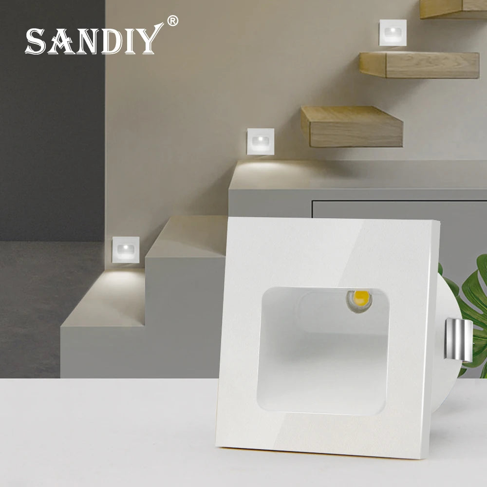 SANDIY Small Stair Light Recessed Step Lighting White Black Wall Lamps Mini 1W Aluminum Luminaire for Ladder Corridor Kids Room