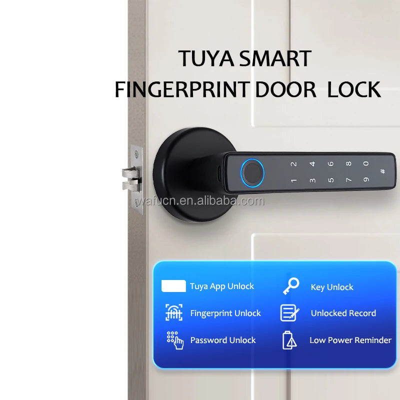 WAFU Mini Tuya Biometric Fingerprint Aluminum Alloy Smart Door Lock for Wood/Steel/Glass Wi-Fi for Bedroom/Office Use