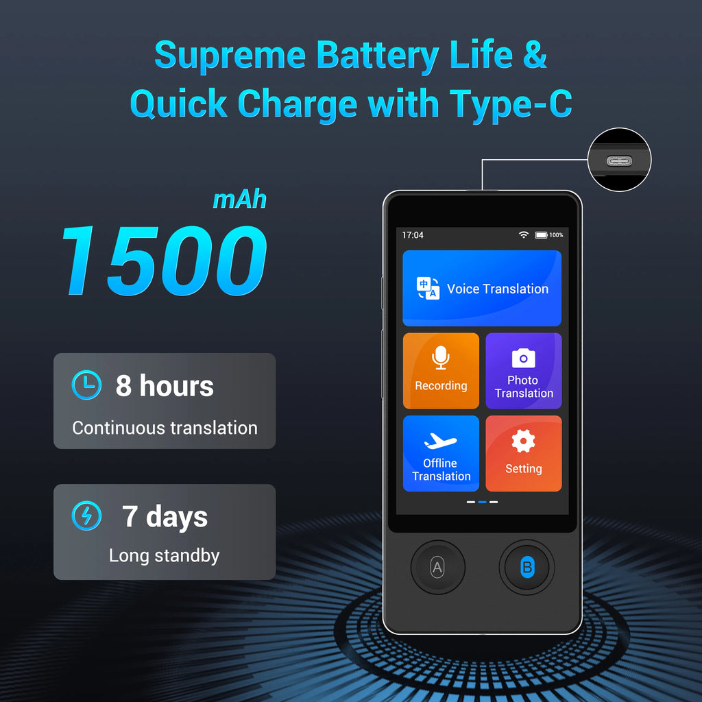 3.7 Inch Touchscreen Smart 0.5s Fast Response W12 Real Time AI Image Portable Translator Device Two-Way English Voice Translator