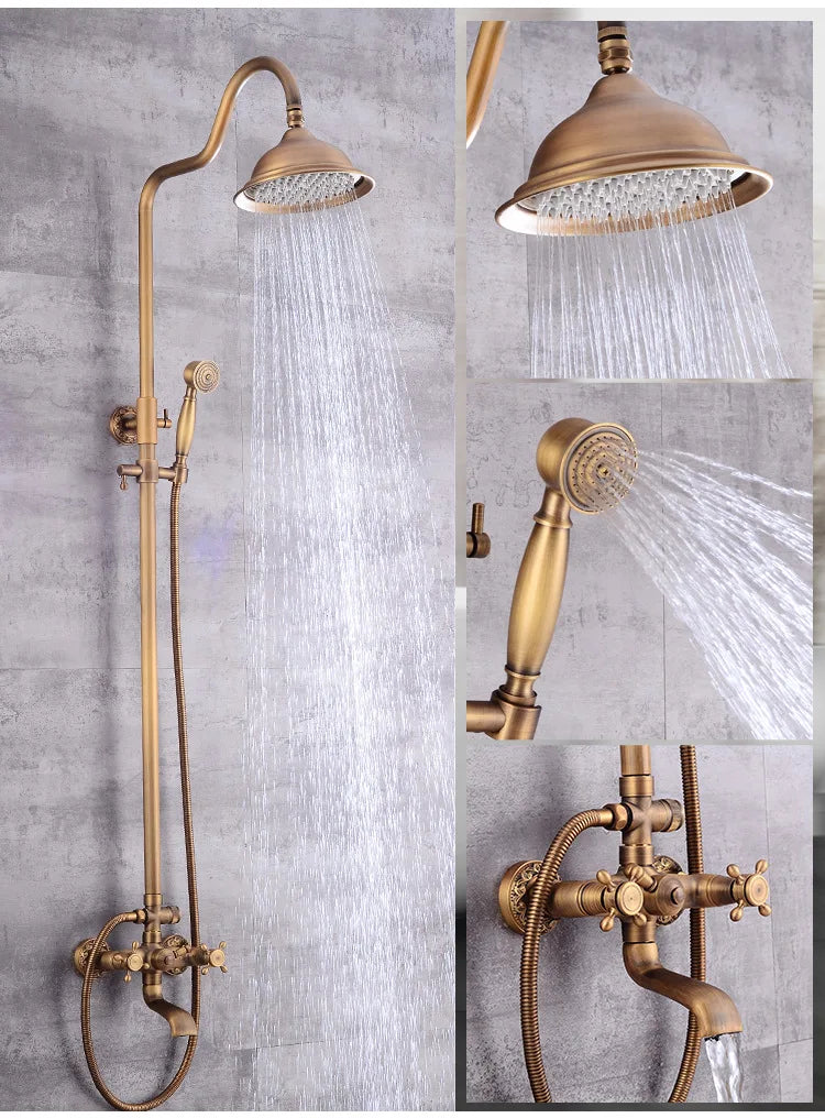 Modern European-Style Brass Bathroom Shower Suite Dual Handle Wall-Mounted Shower Faucet Slide Bar Ceramic Valve Core Rain Spray