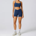 Women's Breathable Quick Dry Solid V-Shaped High Waist Eco-Friendly Training Shorts Bra Set Sports Bra Workout Shorts 2 Piece