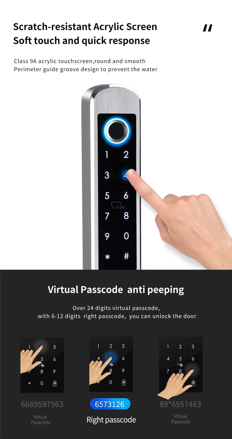 High Security Stainless Steel Thermal Break Smart Door Lock for Wood Door with Fingerprint Electronic Control WiFi IP64 Tuya App
