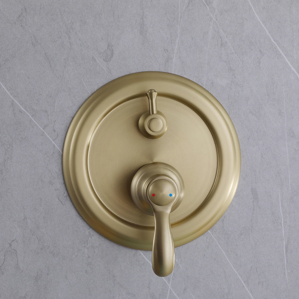 Homein Brushed Gold Double Handle 2-Function Brass Concealed Shower Set, CUPC Certified Pressure Balance Shower System