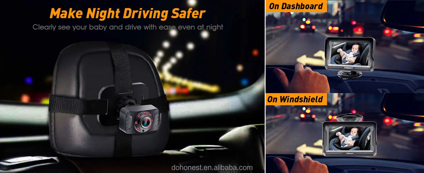 Baby Car Camera for Safety HD 1080P - Rear-facing, Night Vision, Adjustable Viewing Angle, Anti-Glare Display