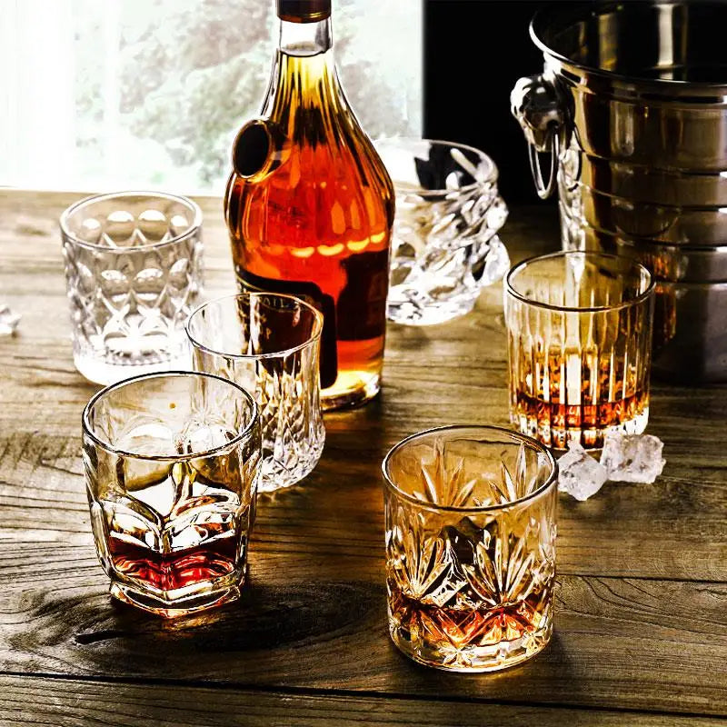 4PCS Fashion Whiskey Glasses, Scotch Whisky, Bourbon, Cocktails, RUM, Durable Whiskey Glasses