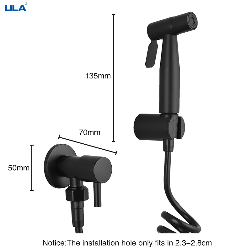 ULA Stainless Steel Black Portable Bidet Sprayer Toilet Bidet Faucet Bathroom Shattaf Jet Set Cold Hygienic Shower Toilet Shower
