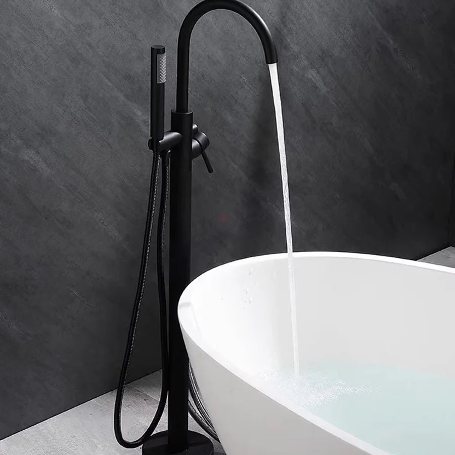 Matte Black Brass Ceramic Floor Mounted Free Standing Shower System Bathtub Mixer Tap Faucet Set Slide Bar 1 Handle Soft Spray