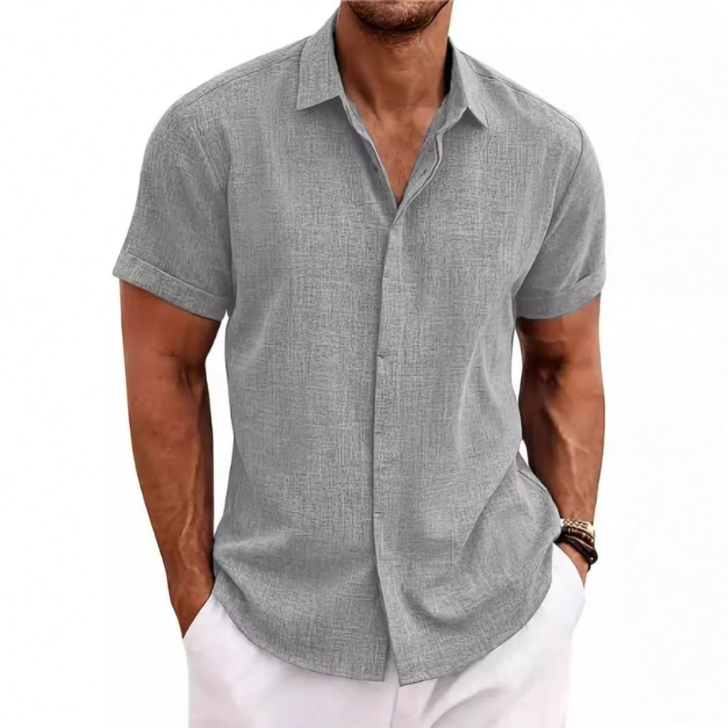2026 Summer European and American Tie-Dyed Young Casual Linen Short-Sleeved Shirt