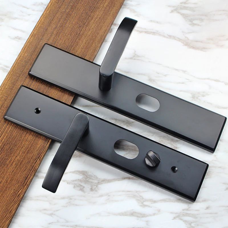 LELON Modern SUS 304 Lever Door Handle Lock Plate with Lock Cylinders Brushed Black Entry Door Lock