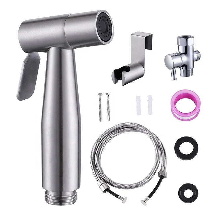 Deao Stainless Steel Handheld Bidet Sprayer Modern Toilet Faucet Adjustable Pressure Diaper Sprayer Set Hose Bathroom