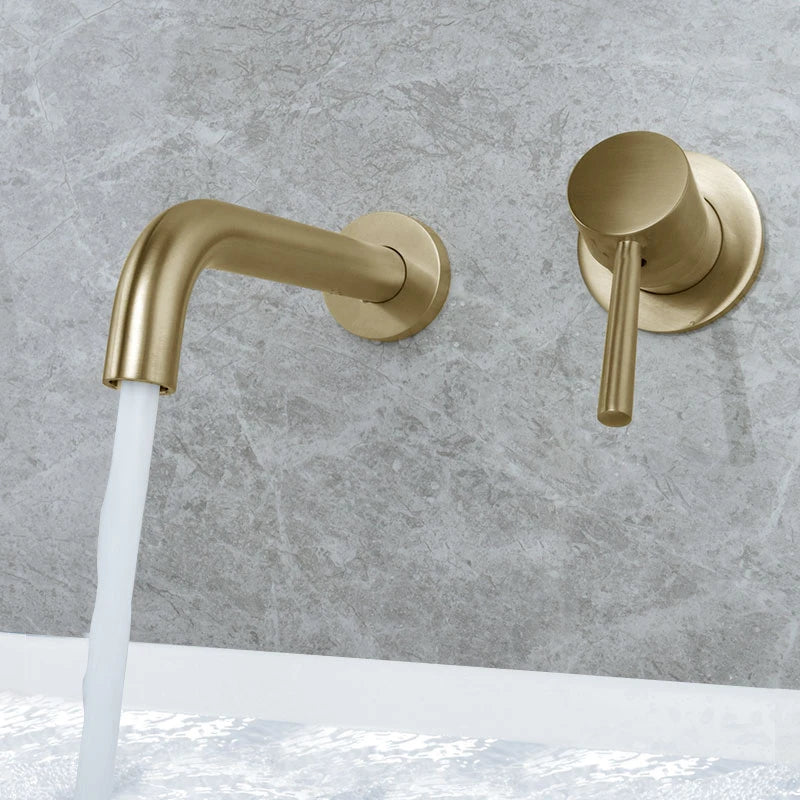 Luxury Brushed Gold Tap Wall Mount Bathroom Basin Sink Faucet Solid Brass Single Handle Hot and Cold Mixer Golden Bathtub Faucet