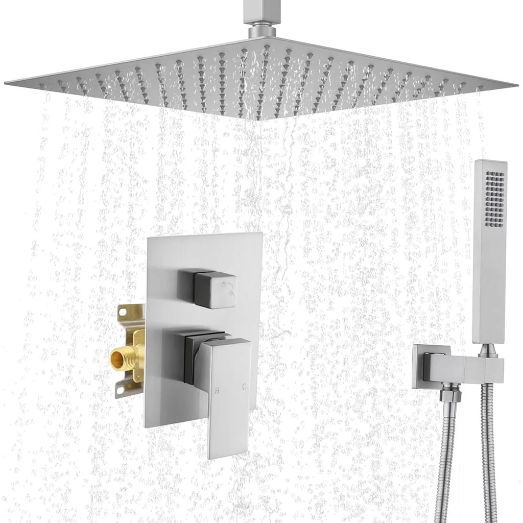 Concealed Thermostatic Shower System, Minimalist Wall Mounted Rainfall Shower Set with Mixer Tap, Brass Rain Shower Faucet