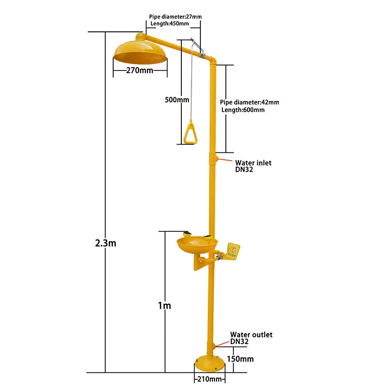 304 Stainless Steel Emergency Eyewash Shower with Yellow ABS Coating Safety Product for Eye Wash