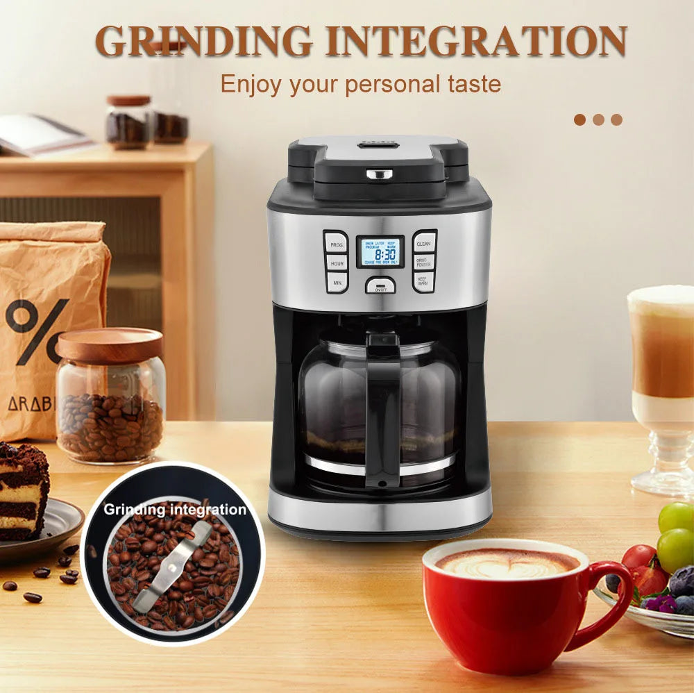 Household Electric Automatic Drip Coffee Machine Grinder 15bar Pressure Touch Control Eco-friendly Stainless Steel 1.8L Capacity