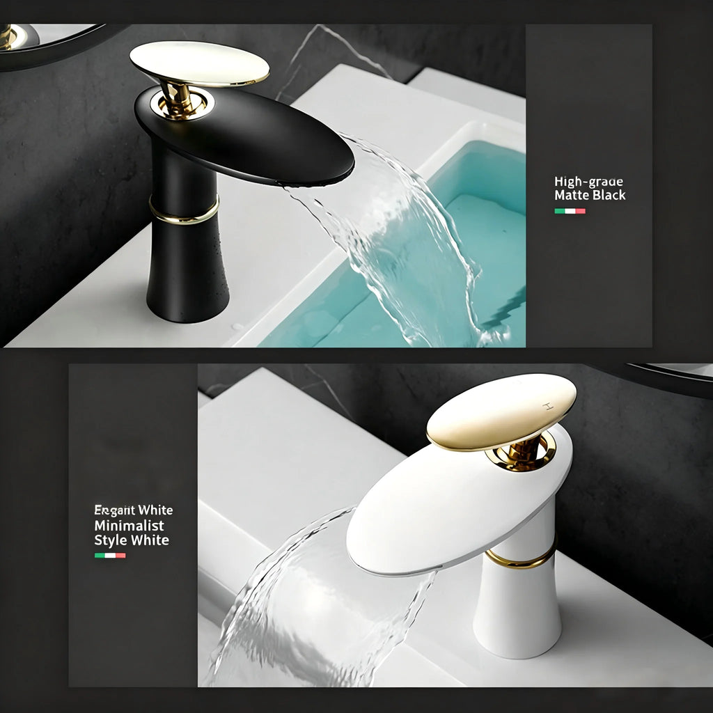 Modern Brass Chrome Finish Deck Mounted 1-Hole Single Handle Waterfall Spout Bathroom Sink Faucet with Ceramic Valve Core