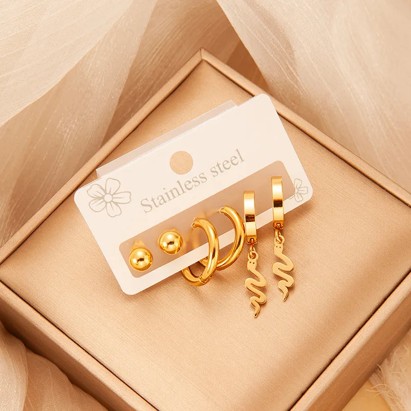 High Quality Stainless Steel Stud Earring Set Three Pairs on One Card Shower Accessories That Don't Fade Bean Stud Earrings