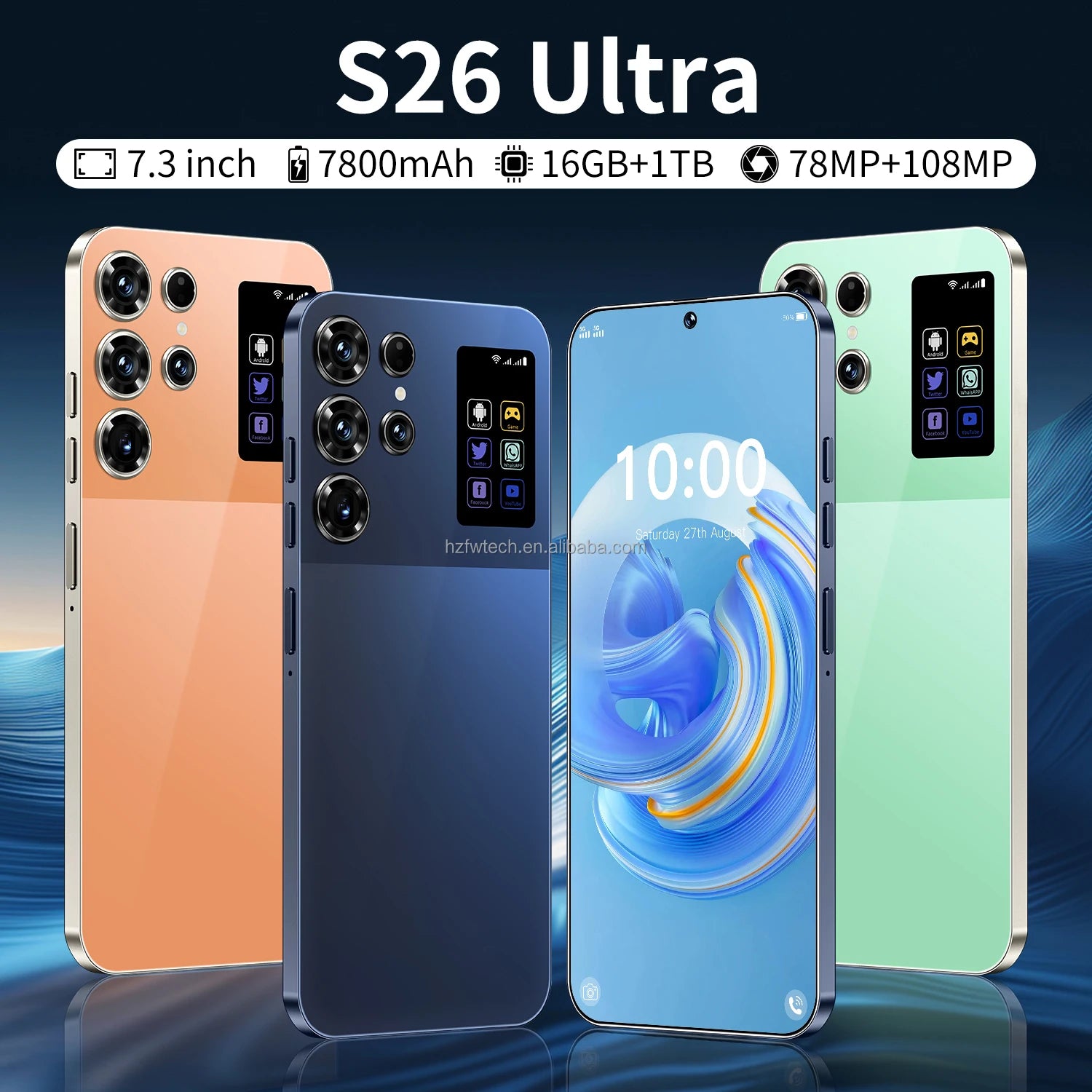 Hot Selling New S26 Ultra Mobile Phones 7.3-inch Android Smartphone Telephone Portable