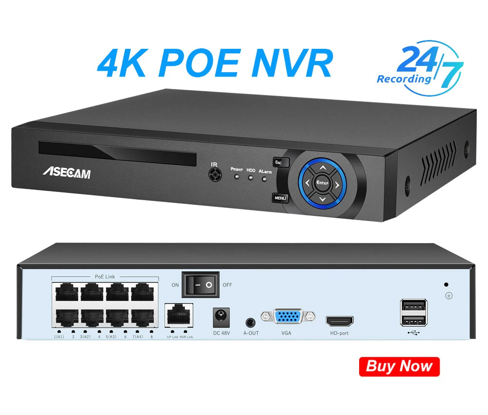 ASECAM 8MP POE IP Camera 4K 15fps Outdoor Hunman Detection CCTV 4MP Audio Onvif Dual Light Video Surveillance Security