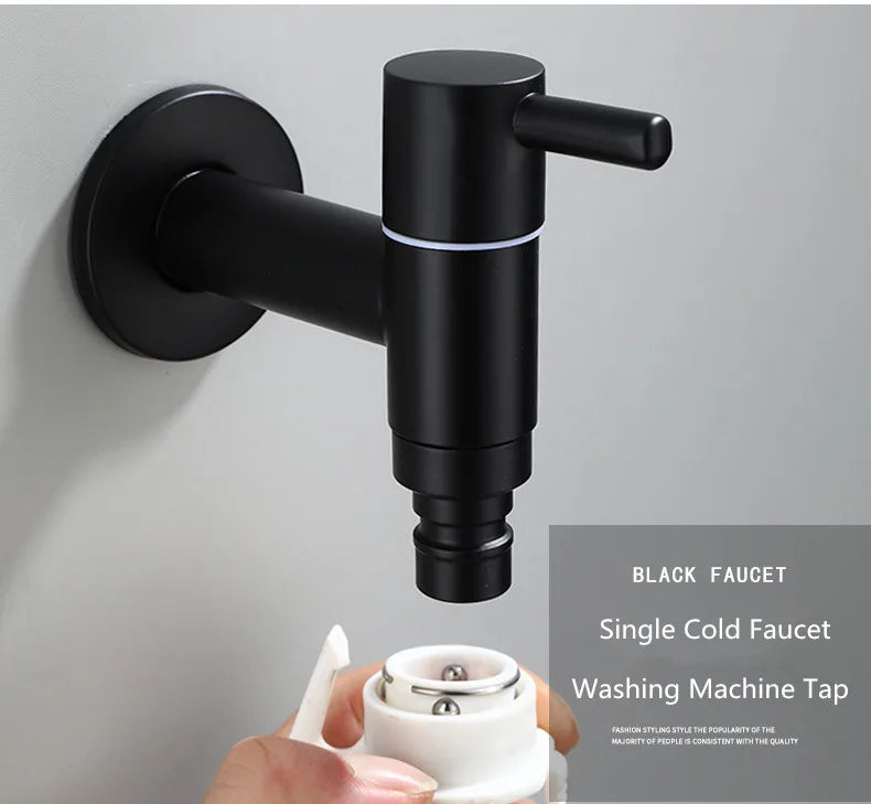 Washing machine faucet Bidet Faucet Stainless Steel Bathroom faucet tap Single Cold garden Faucet Black outdoor mixer Small Tap